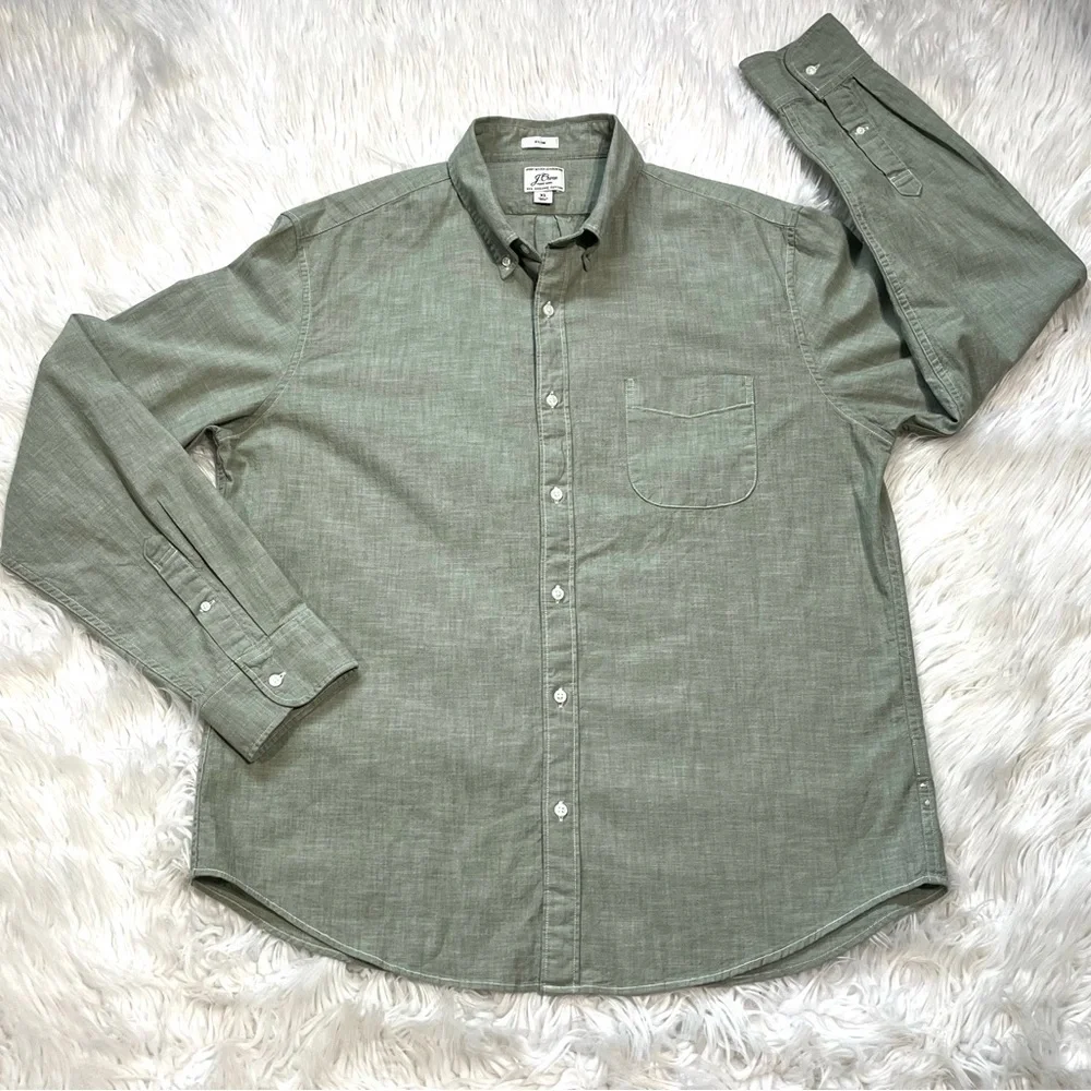 J.CREW Organic Cotton Men’s Slim Fit Button-Down Shirt Stretch Moss Green